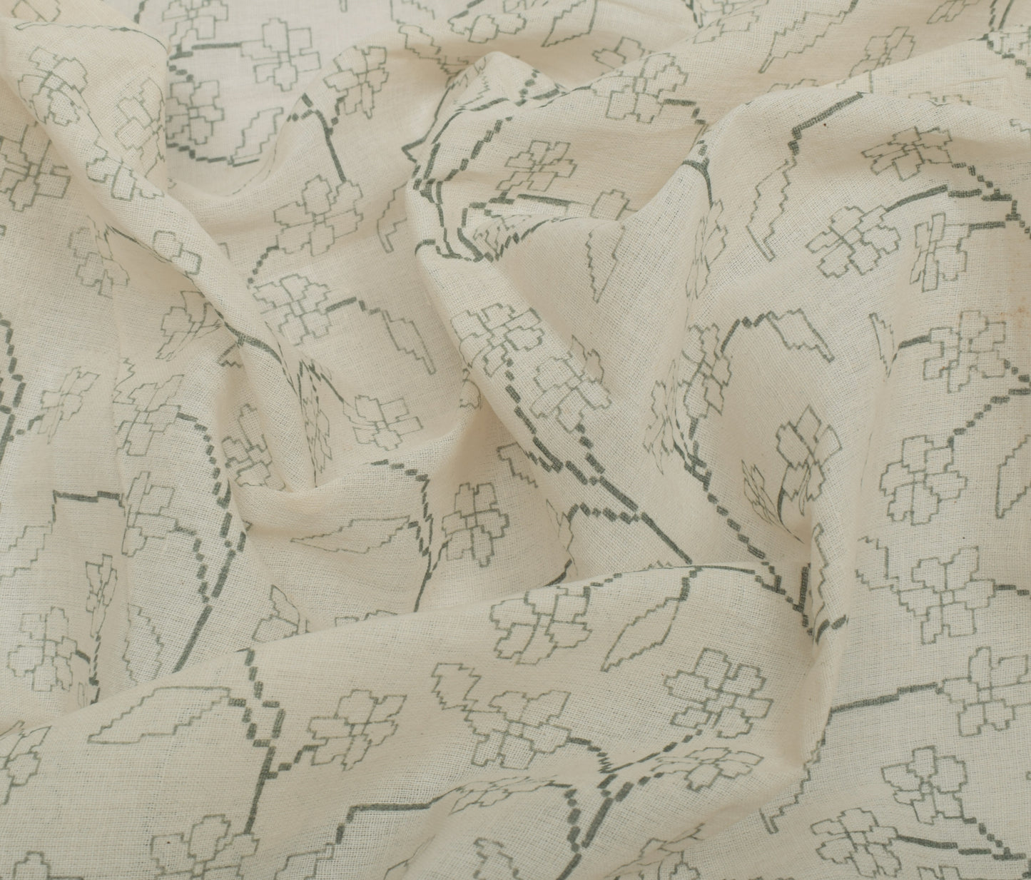 Sushila Vintage Cream Saree 100% Pure Cotton Printed Floral Soft Craft Fabric