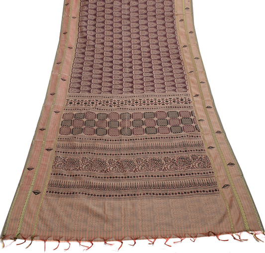 Sushila Vintage Maroon Saree 100% Pure Cotton Printed Floral Craft Fabric