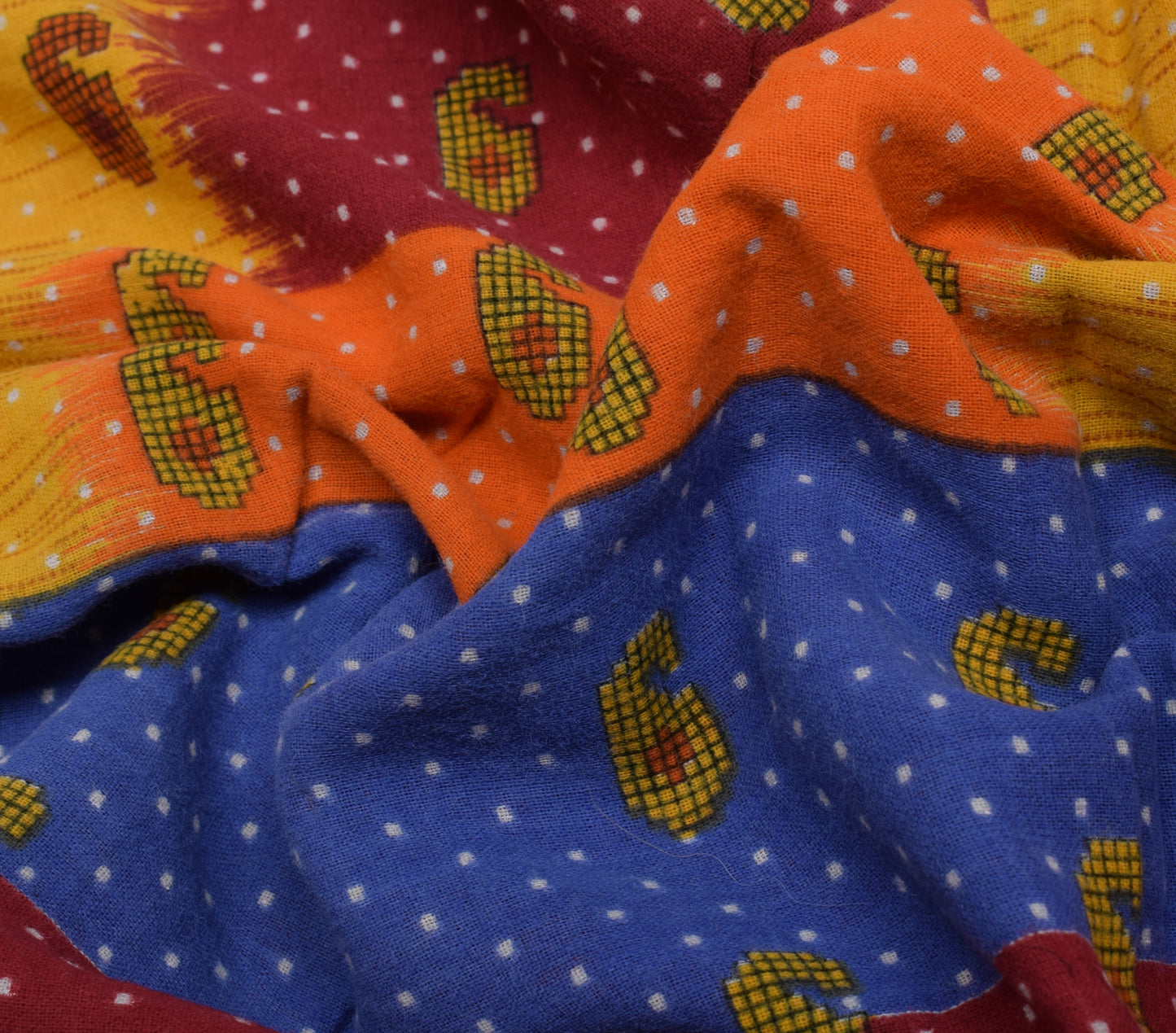 Sushila Vintage Blue Saree 100% Pure Cotton Printed Paisley Soft Craft Fabric