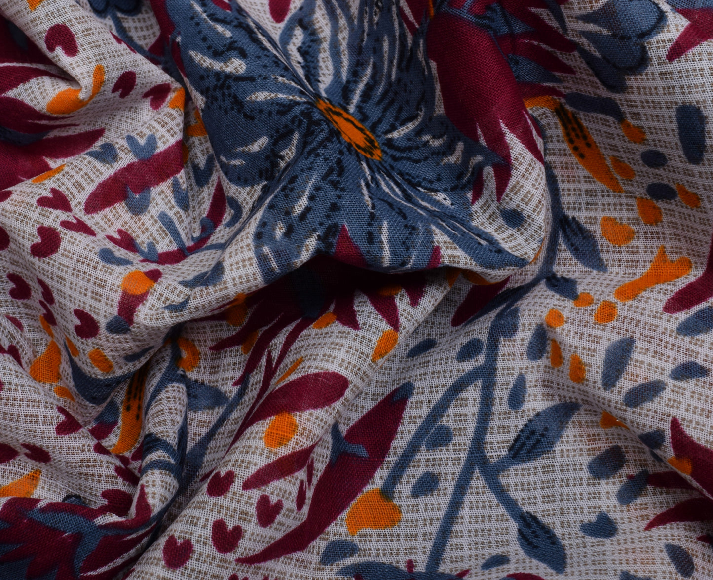 Sushila Vintage White Saree 100% Pure Cotton Printed Floral 5 YD Craft Fabric