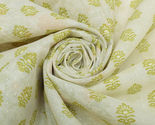 Sushila Vintage Cream Saree 100% Pure Cotton Printed Floral 5 YD Craft Fabric