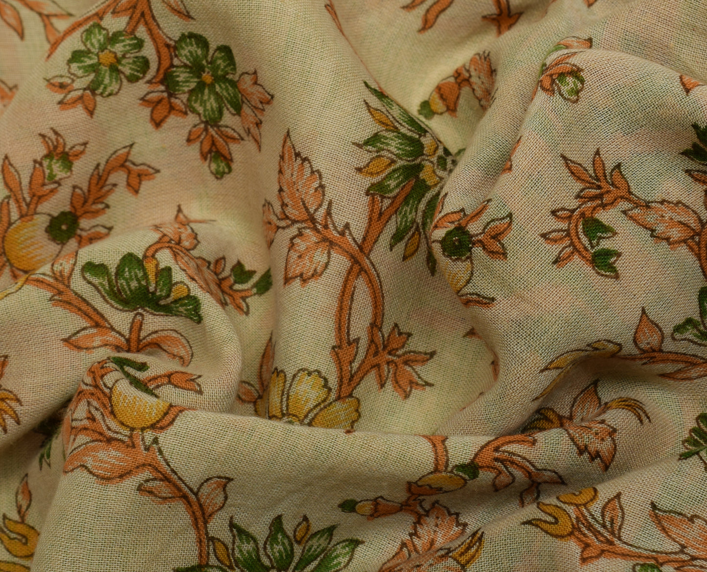 Sushila Vintage Light Brown Saree Pure Cotton Printed Floral Soft Craft Fabric