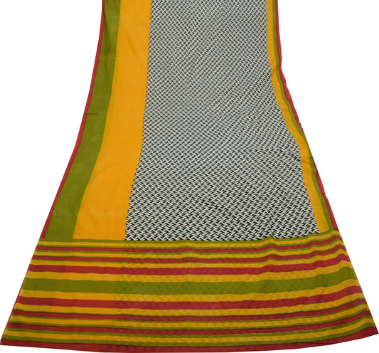 Sushila Vintage Indian White Saree 100% Pure Cotton Printed Craft Sari Fabric