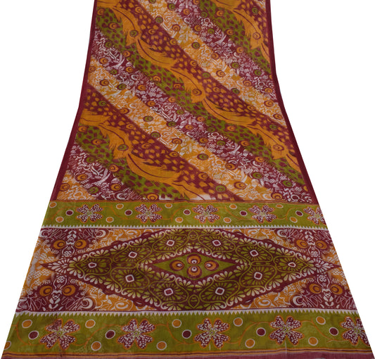 Sushila Vintage Indian Multi-Color Saree Pure Cotton Printed Floral Craft Fabric