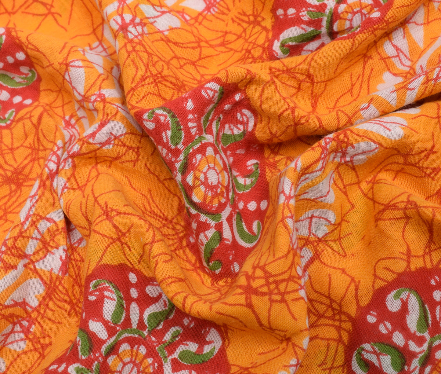 Sushila Vintage Orange Saree 100% Pure Cotton Printed Floral Soft Craft Fabric