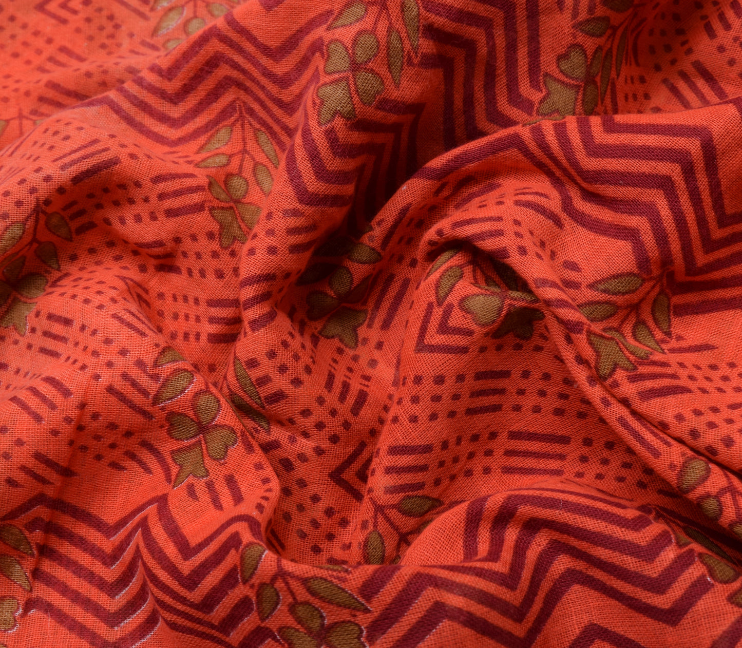 Sushila Vintage Peach Saree 100% Pure Cotton Printed Floral Soft Craft Fabric