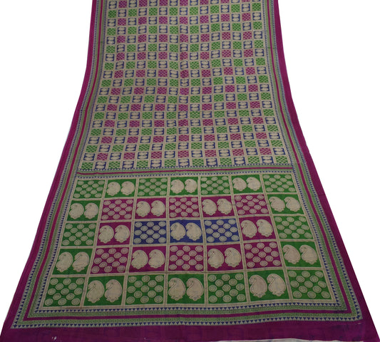Sushila Vintage Indian Saree 100% Pure Cotton Printed Pailsey Soft Craft Fabric