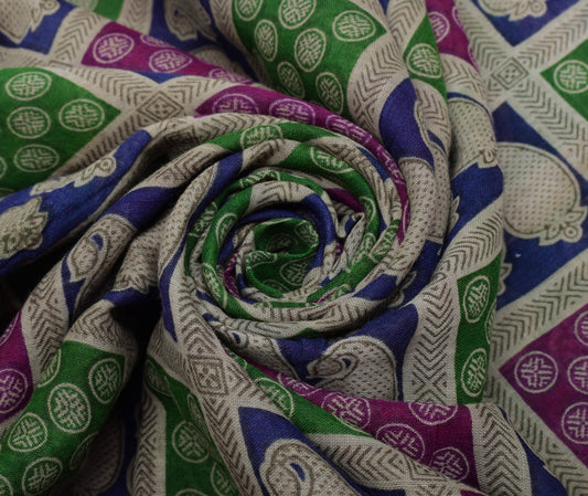 Sushila Vintage Indian Saree 100% Pure Cotton Printed Pailsey Soft Craft Fabric