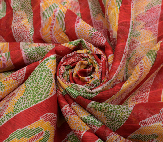 Sushila Vintage Red Indian Saree 100% Pure Cotton Printed 5 Yard Craft Fabric
