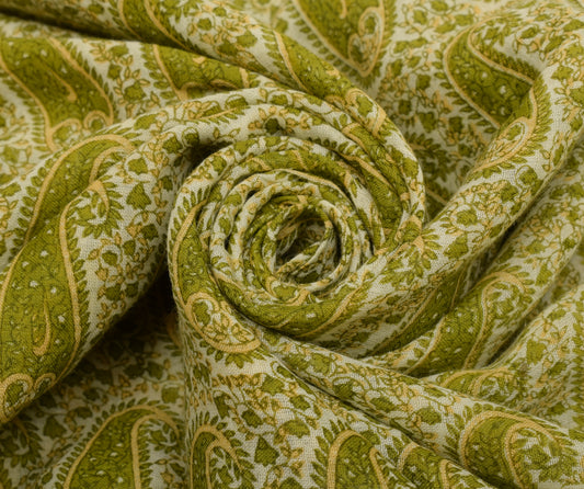 Sushila Vintage Cream Saree 100% Pure Cotton Printed Pailsey Soft Craft Fabric