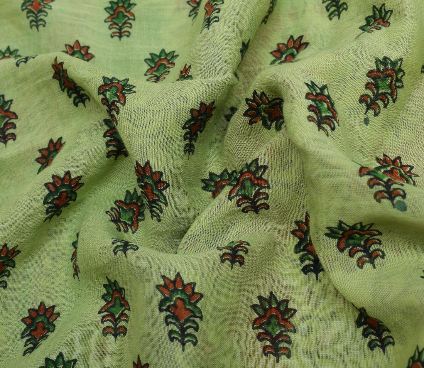 Sushila Vintage Green Saree 100% Pure Cotton Printed Floral Soft Craft Fabric