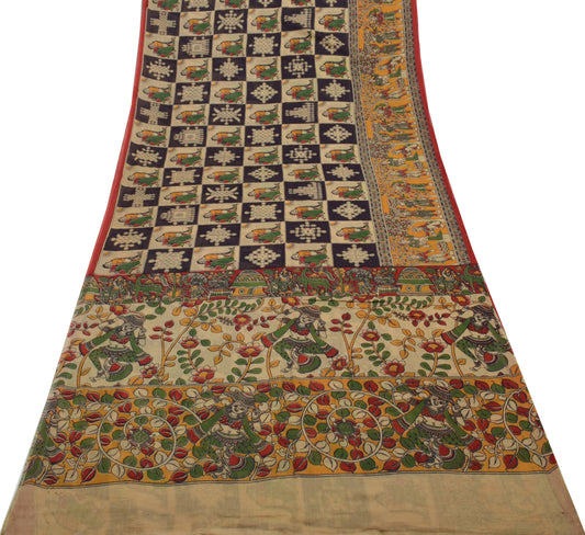 Sushila Vintage Indian Saree 100% Pure Cotton Printed Humans Soft Craft Fabric