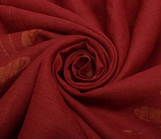 Sushila Vintage Rust Saree 100% Pure Cotton Batik Printed Floral Craft Fabric