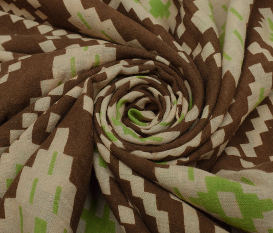 Sushila Vintage Brown Saree 100% Pure Cotton Printed 5 Yard Soft Craft Fabric