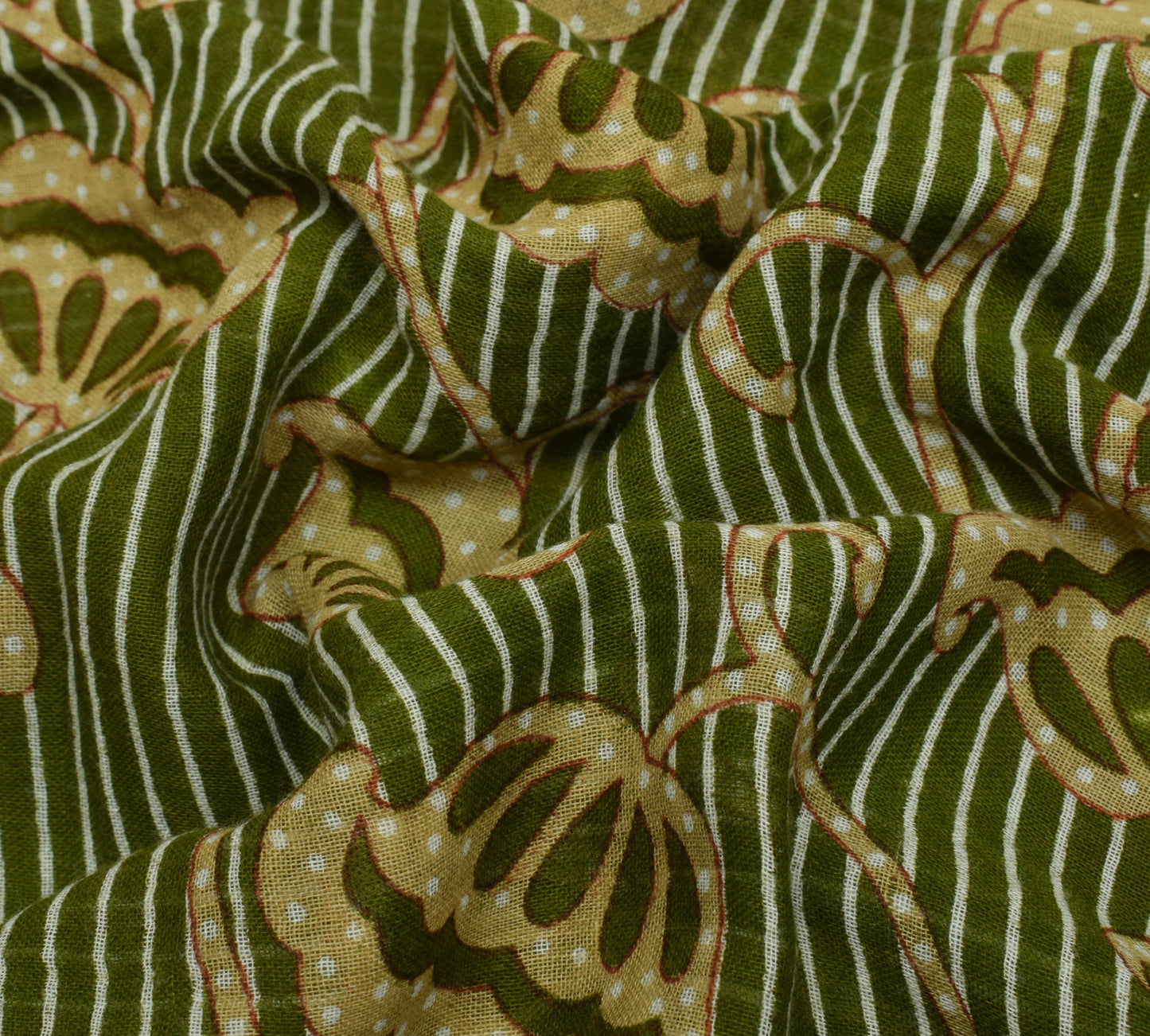 Sushila Vintage Green Saree 100% Pure Cotton Printed Floral Soft Craft Fabric
