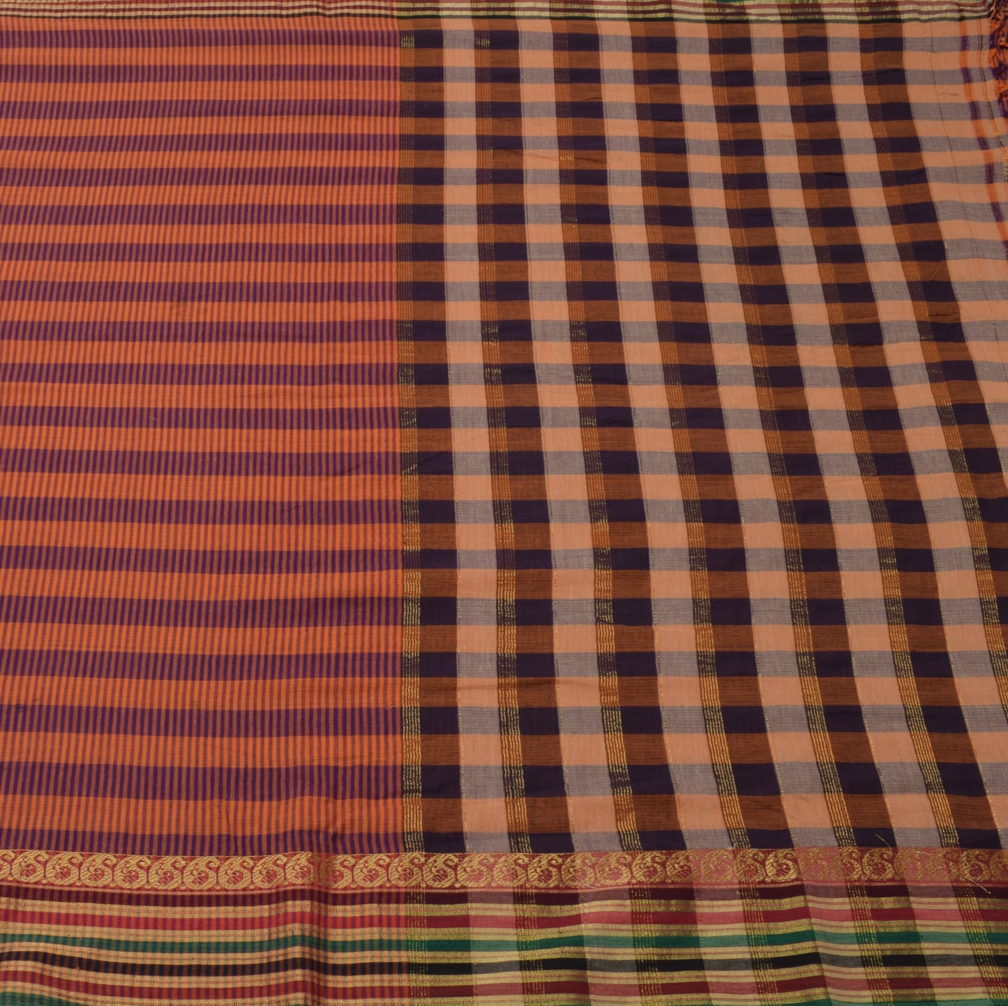 Sushila Vintage Saree 100% Pure Cotton Printed Checks 5 Yard Soft Craft Fabric