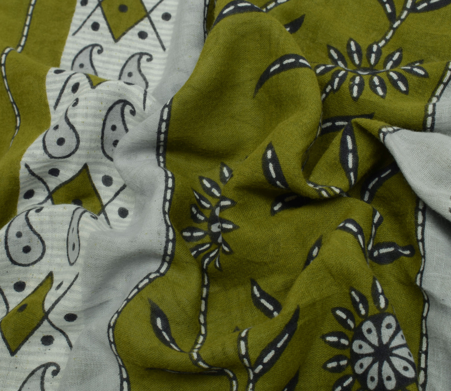 Sushila Vintage Green Saree 100% Pure Cotton Printed Floral Soft Craft Fabric