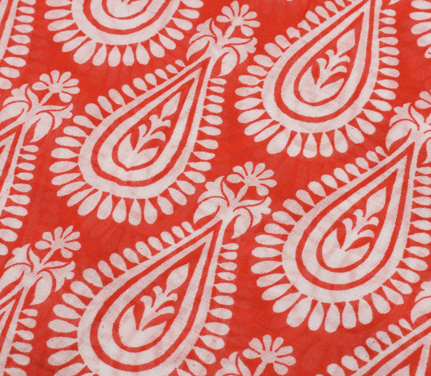 Sushila Vintage Red Saree 100% Pure Cotton Printed Floral 5 Yard Craft Fabric