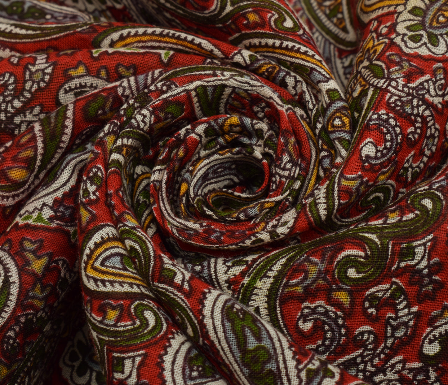 Sushila Vintage Red Indian Saree 100% Pure Cotton Printed Paisley Craft Fabric