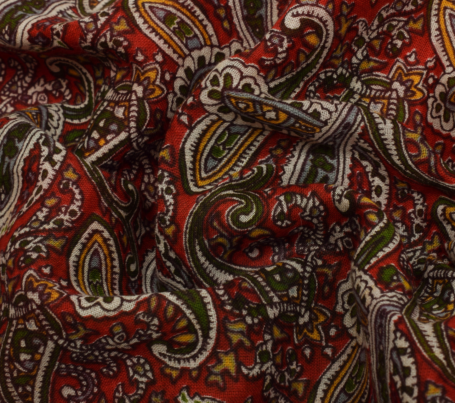 Sushila Vintage Red Indian Saree 100% Pure Cotton Printed Paisley Craft Fabric