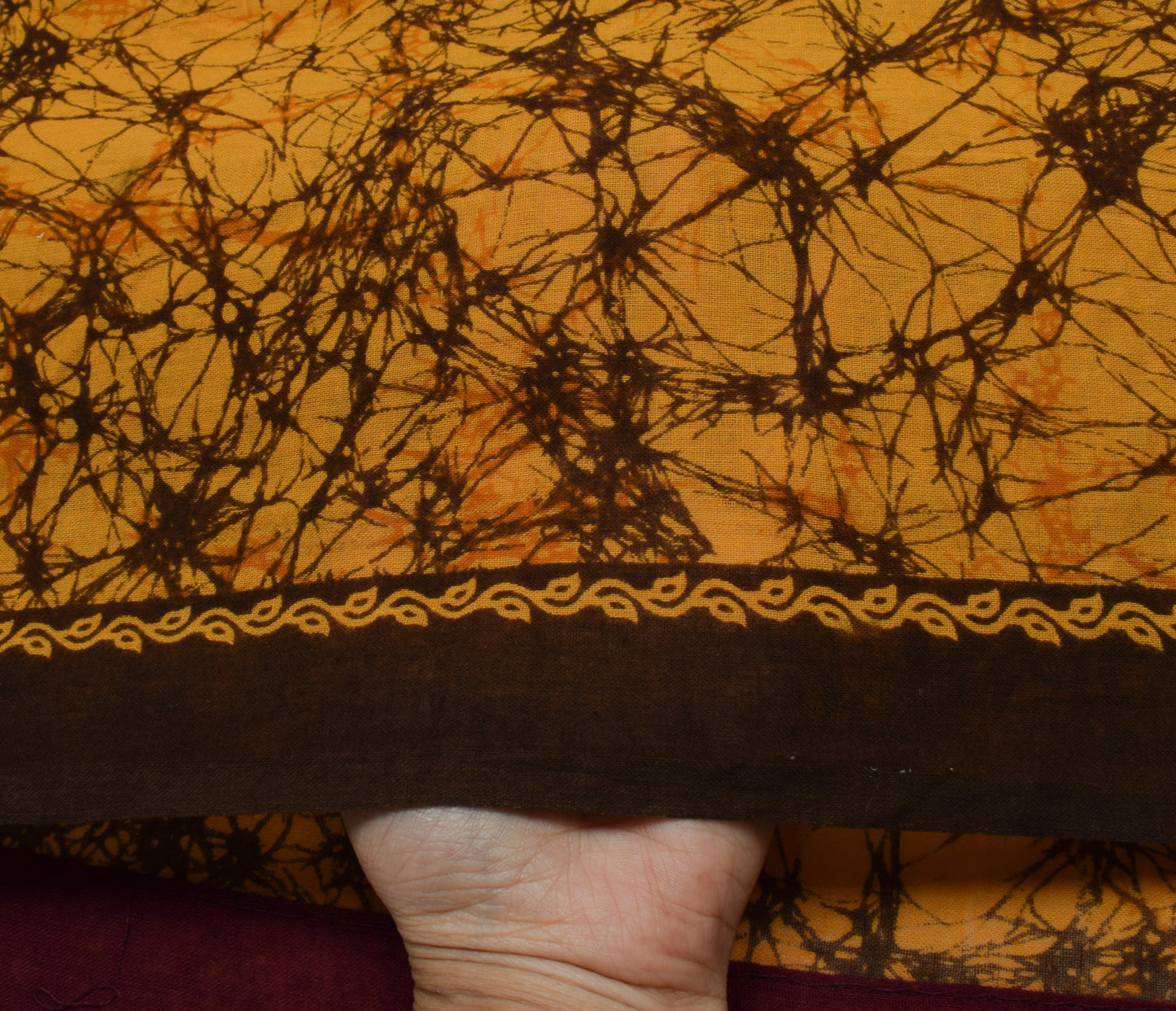 Sushila Vintage Mustard Saree 100% Pure Cotton Batik Printed Soft Craft Fabric