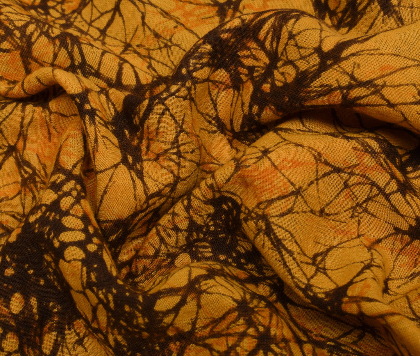 Sushila Vintage Mustard Saree 100% Pure Cotton Batik Printed Soft Craft Fabric