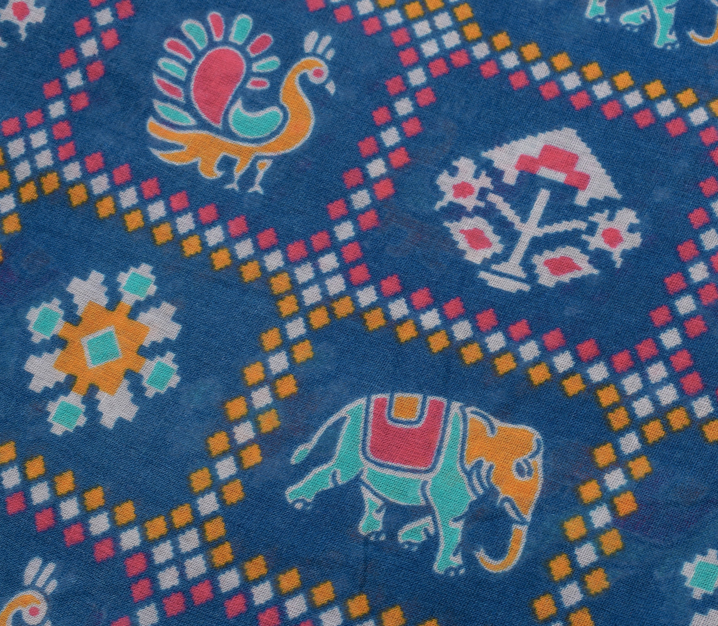 Sushila Vintage Blue Saree 100% Pure Cotton Printed Animals Soft Craft Fabric