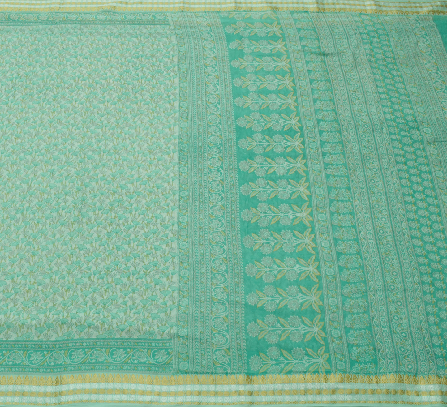 Sushila Vintage Aqua Green Saree 100% Pure Cotton Printed Floral Craft Fabric