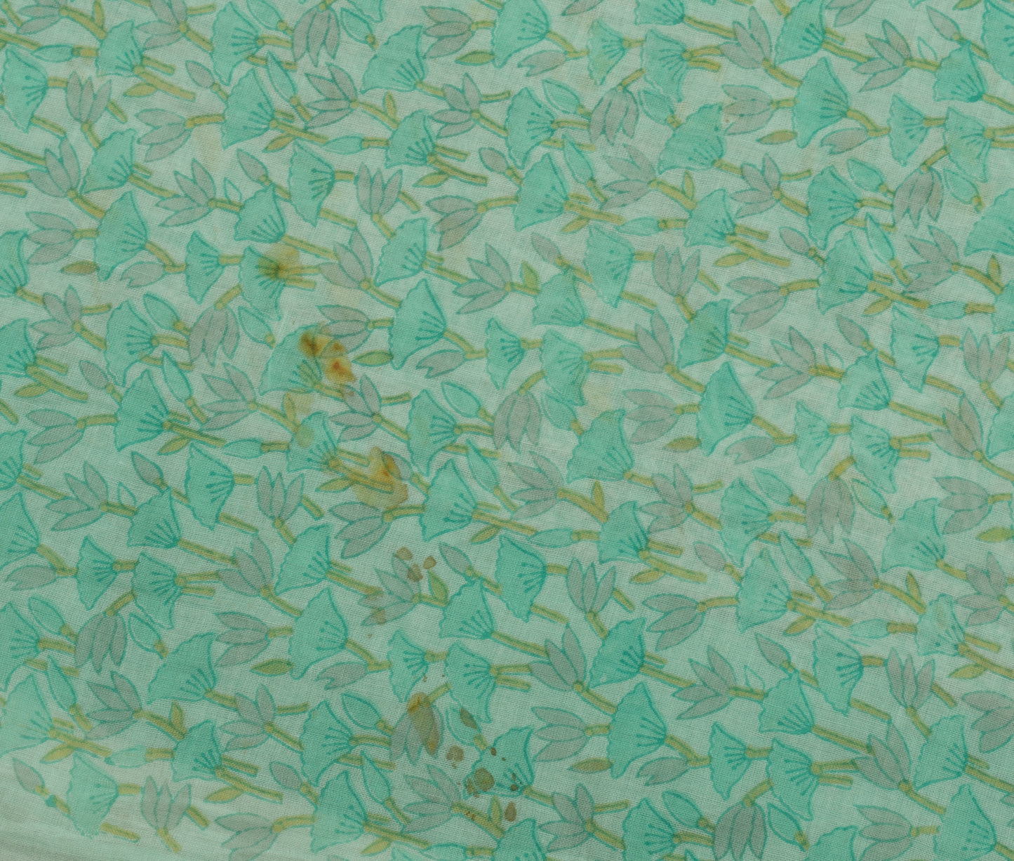 Sushila Vintage Aqua Green Saree 100% Pure Cotton Printed Floral Craft Fabric