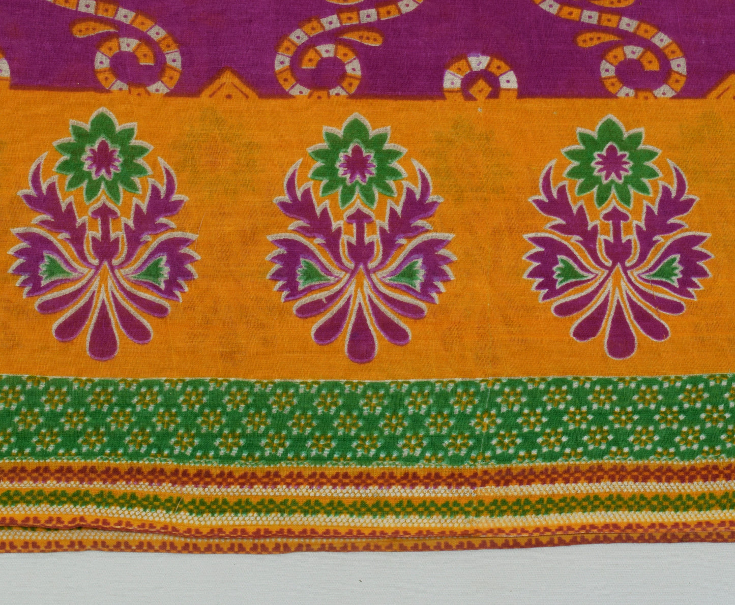 Sushila Vintage Purple Saree 100% Pure Cotton Printed Floral Soft Craft Fabric