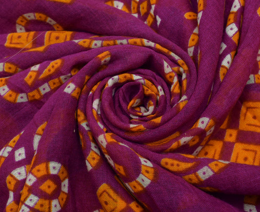 Sushila Vintage Purple Saree 100% Pure Cotton Printed Floral Soft Craft Fabric