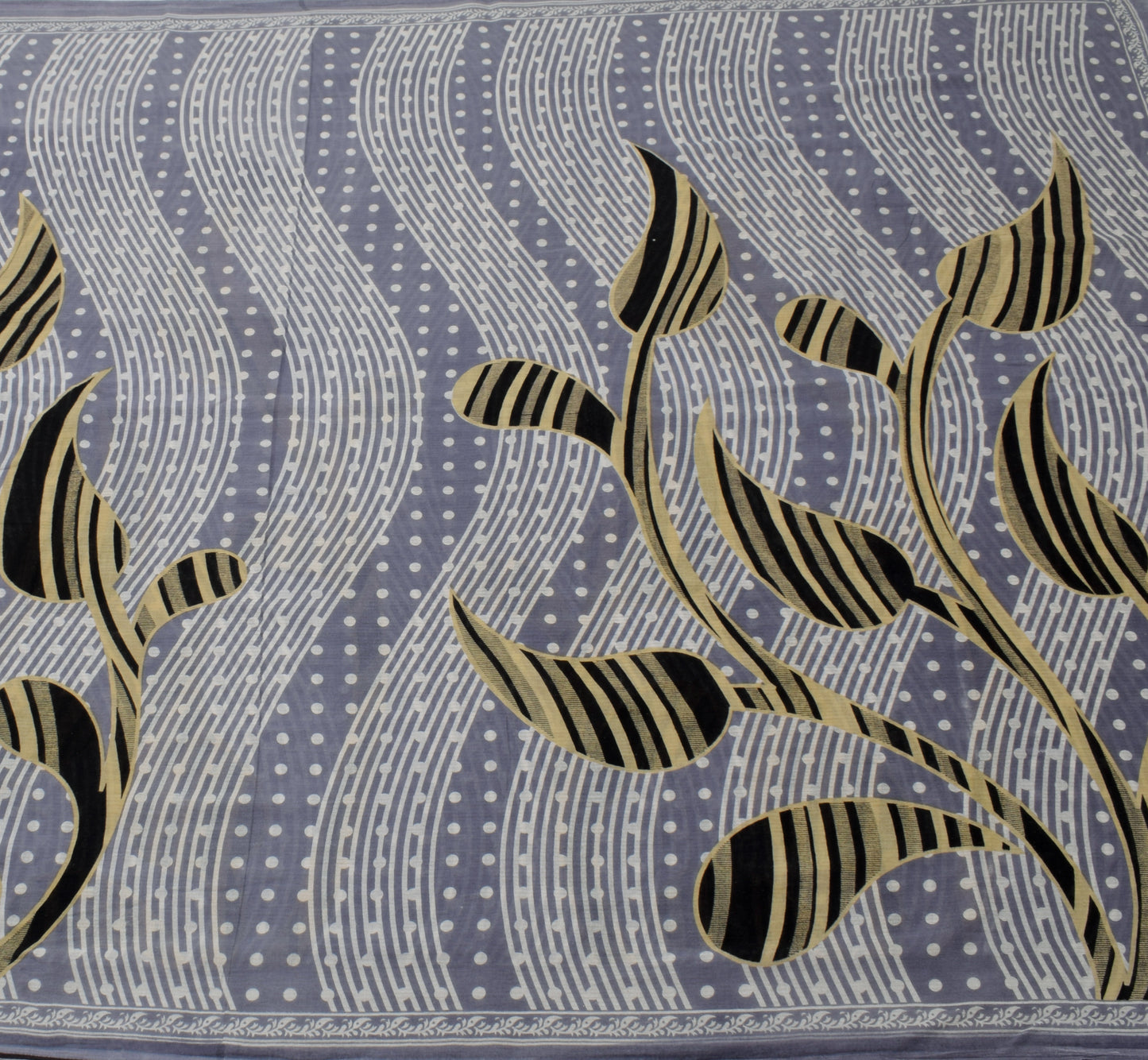 Sushila Vintage Gray Saree 100% Pure Cotton Printed Paisley Soft Craft Fabric