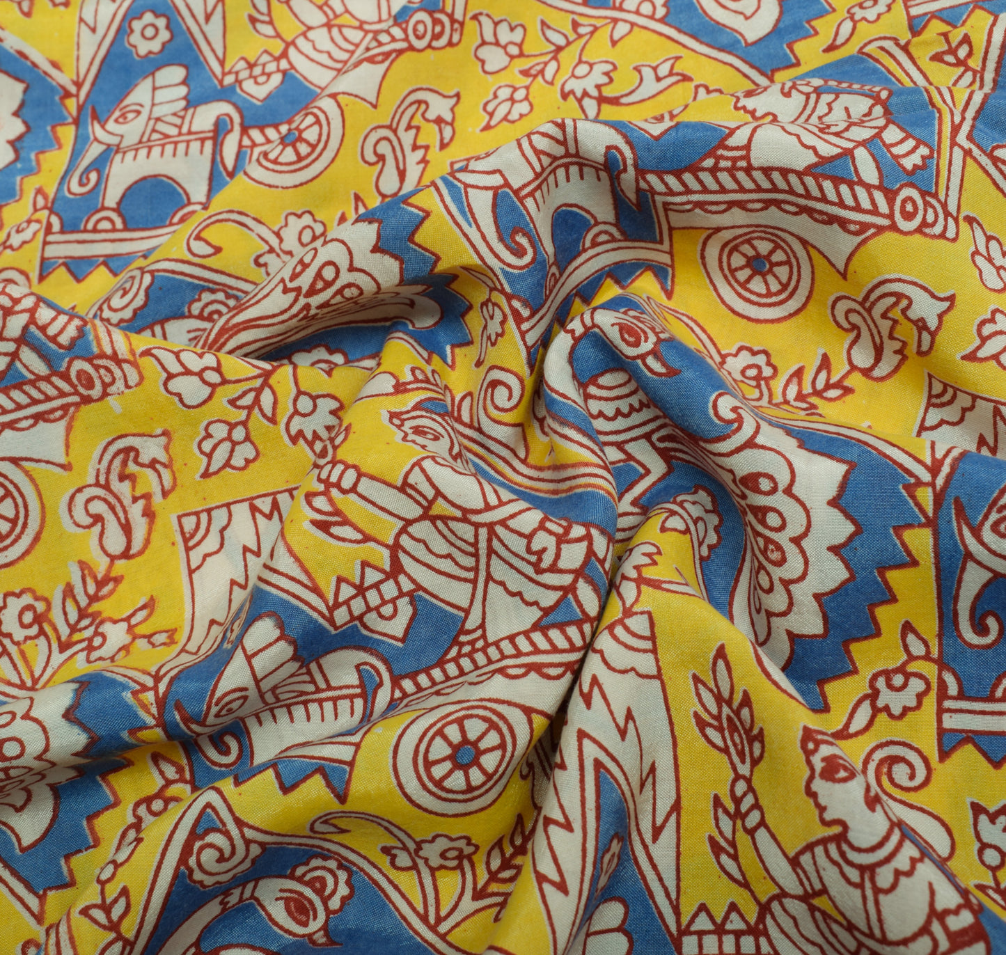 Sushila Vintage Cream Saree 100% Pure Cotton Kalamkari Printed 5 YD Craft Fabric