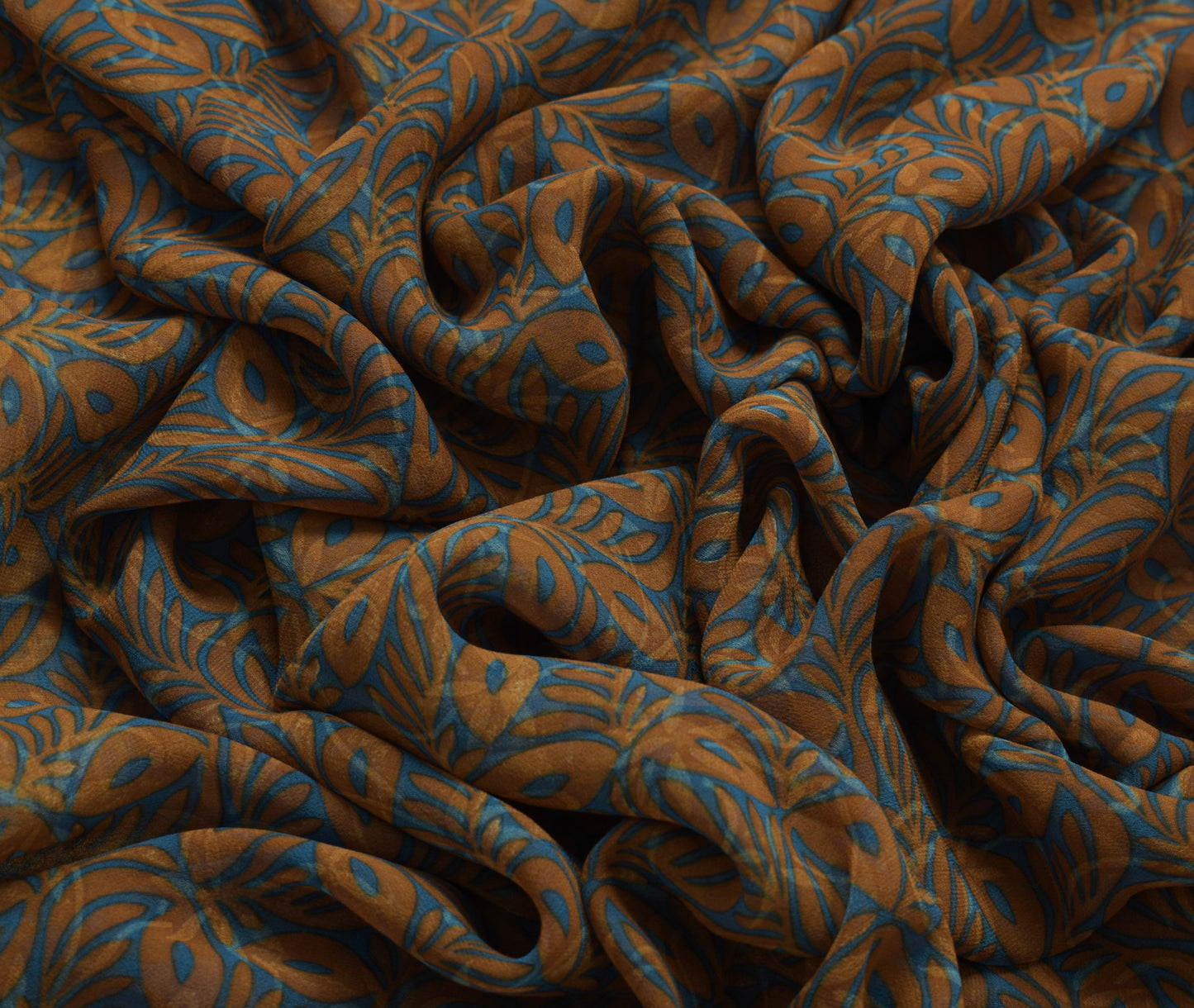 Sushila Vintage Brown Saree Blend Georgette Silk Printed Floral Craft Fabric