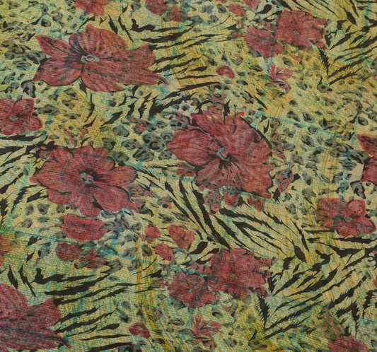 Sushila Vintage Multi-Color Sari Pure Georgette Silk Printed Floral Craft Fabric