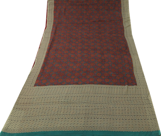 Sushila Vintage Magenta Saree 100% Pure Chiffon Silk Printed Floral Craft Fabric