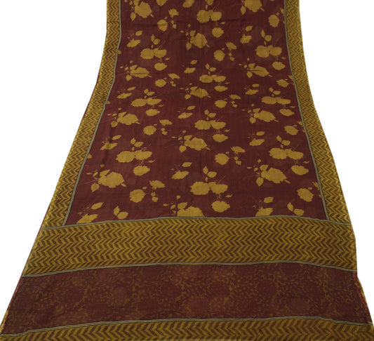 Sushila Vintage Maroon Saree 100% Pure Chiffon Silk Printed Floral Craft Fabric