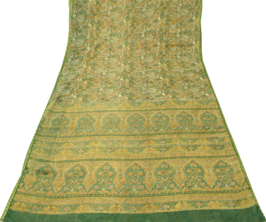 Sushila Vintage Green Saree 100% Blend Chiffon Silk Printed Floral Craft Fabric