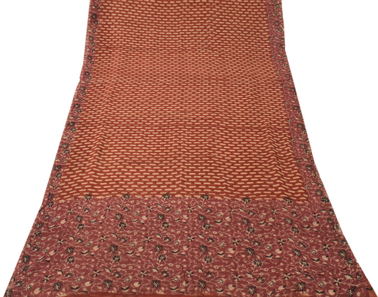Sushila Vintage Maroon Sari 100% Pure Georgette Silk Printed Floral Craft Fabric