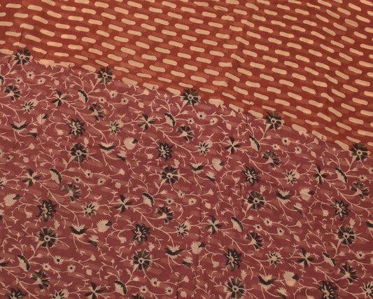 Sushila Vintage Maroon Sari 100% Pure Georgette Silk Printed Floral Craft Fabric