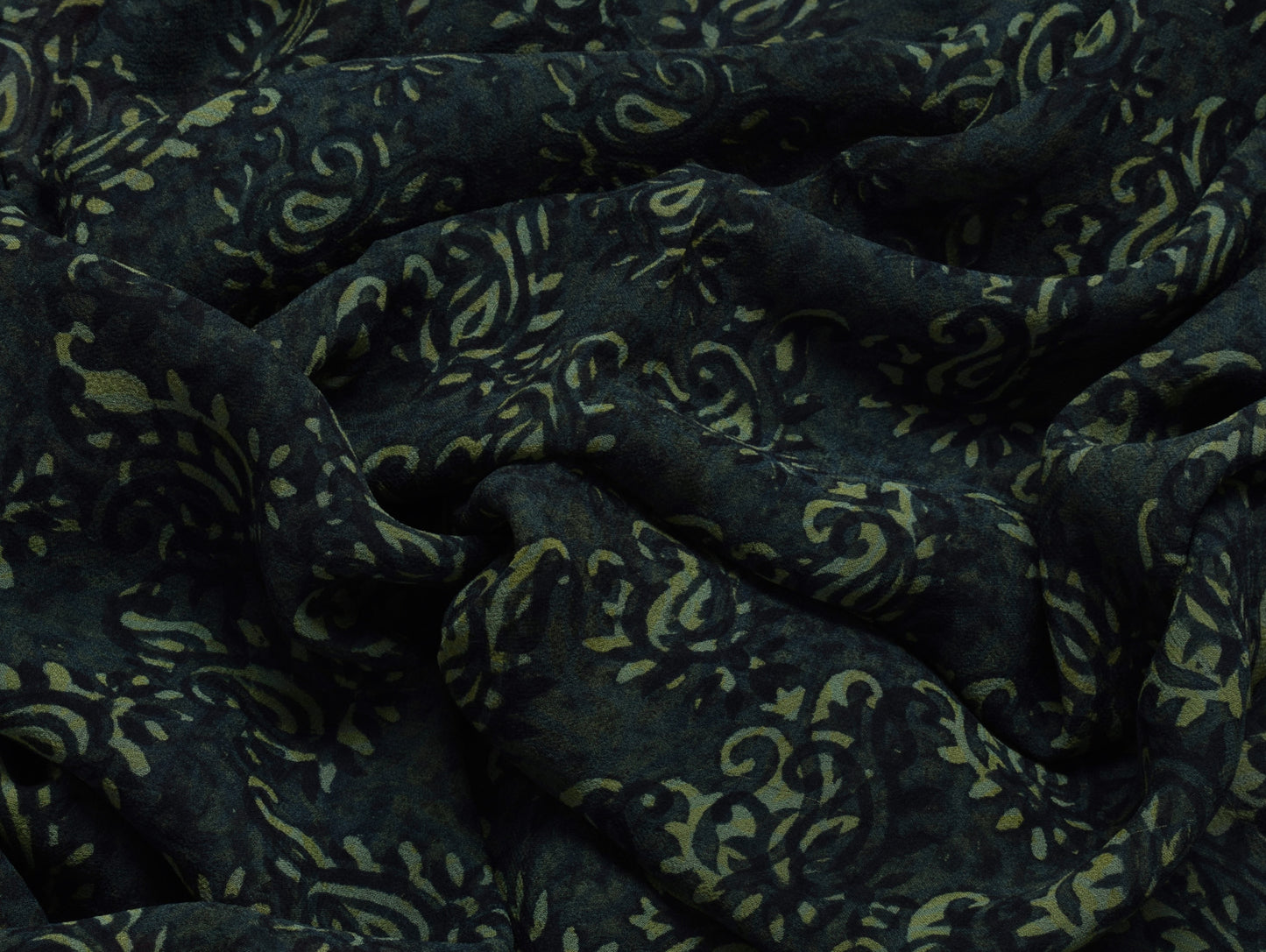 Sushila Vintage Black Sari 100% Pure Georgette Silk Printed Paisley Craft Fabric