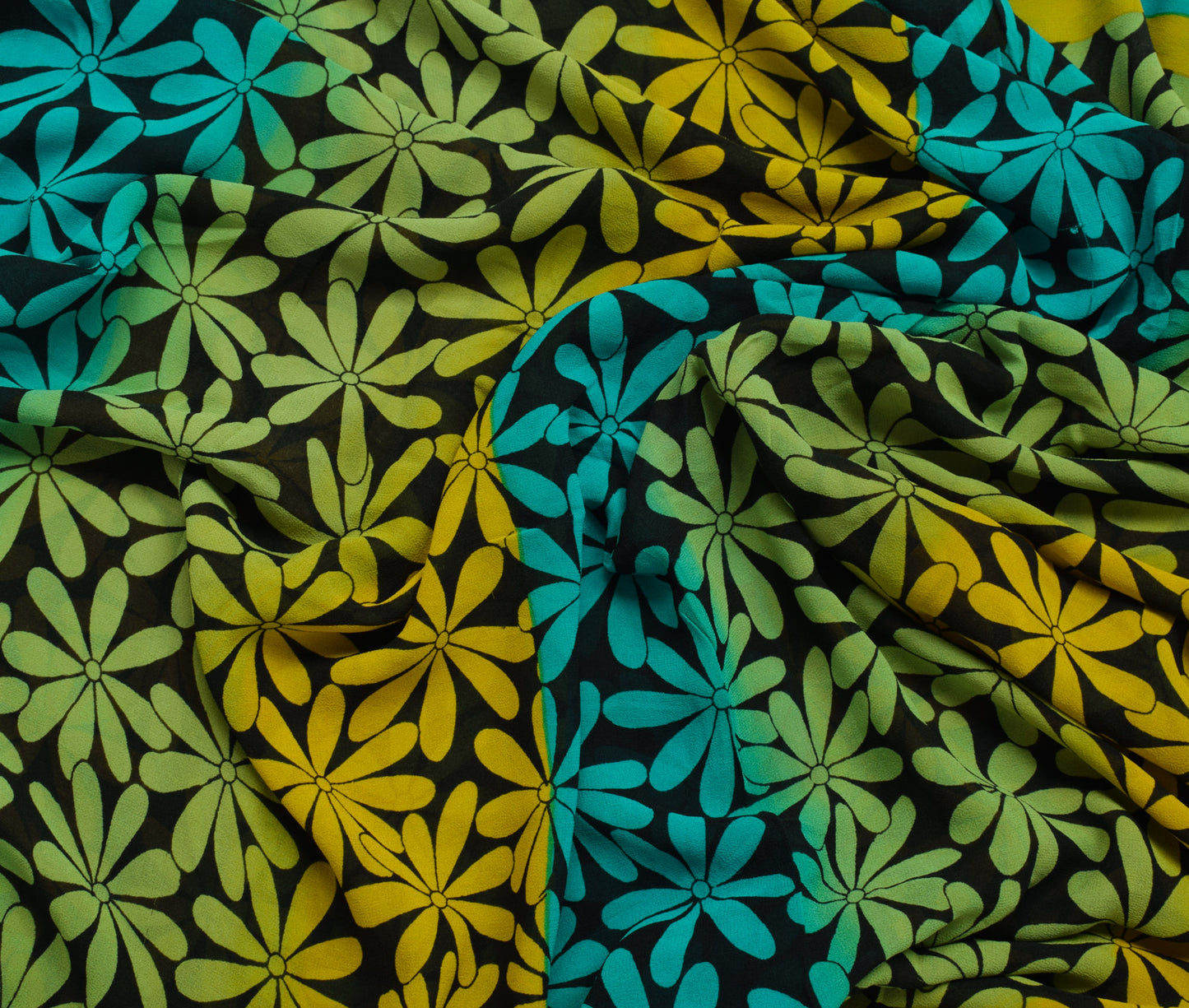 Sushila Vintage Indian Sari 100% Pure Georgette Silk Printed Floral Craft Fabric