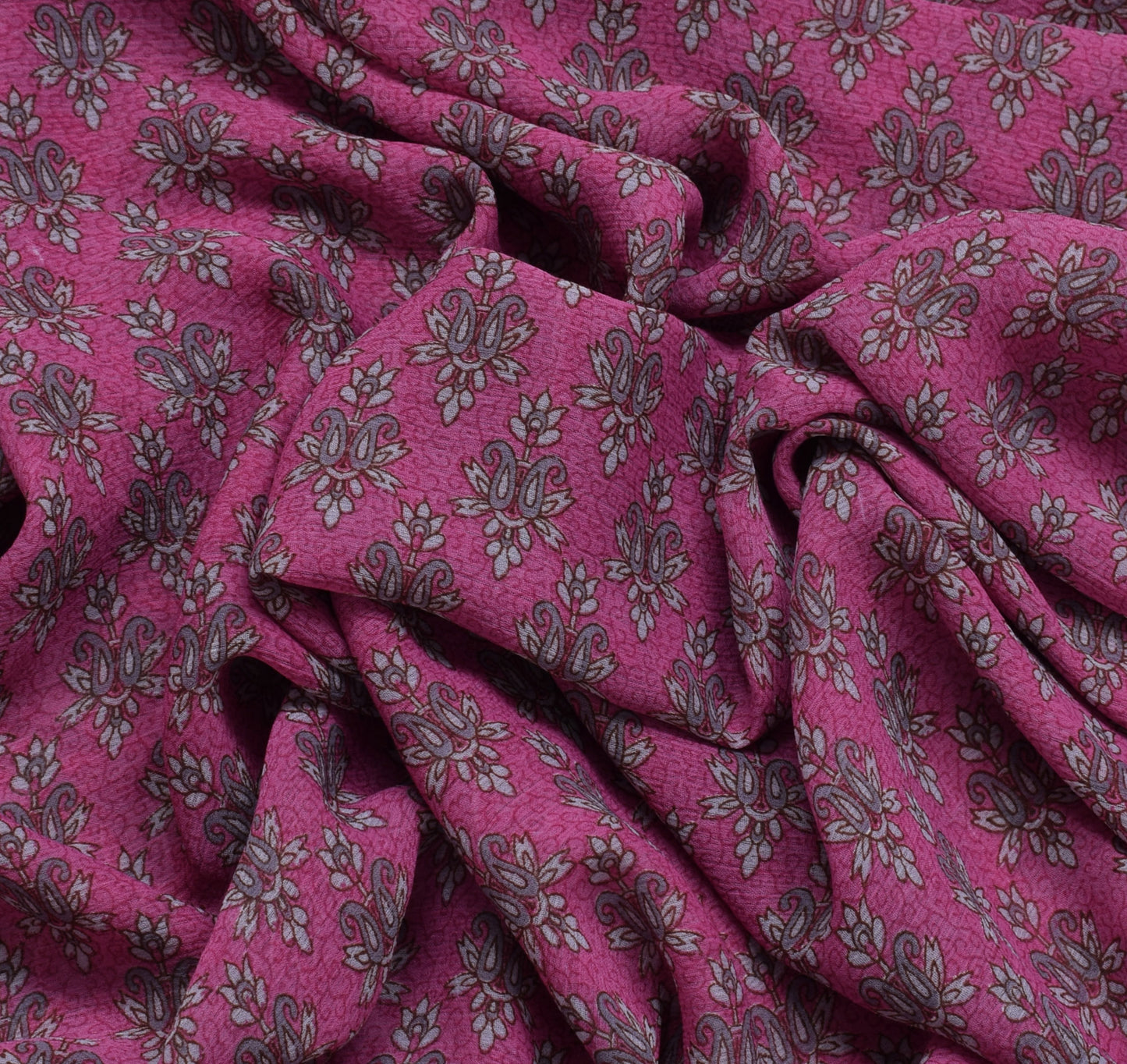 Sushila Vintage Magenta Sari Blend Georgette Silk Printed Floral Craft Fabric