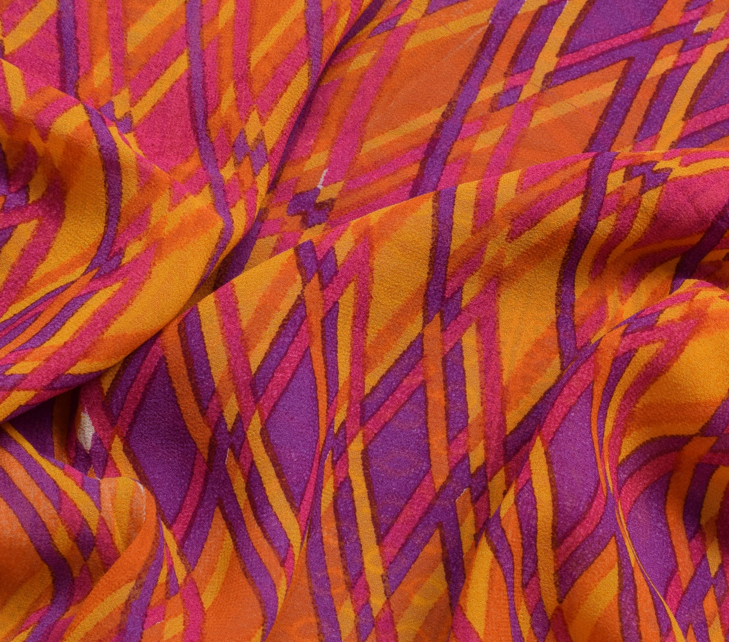Sushila Vintage Yellow Sari 100% Pure Georgette Silk Printed Indian Craft Fabric