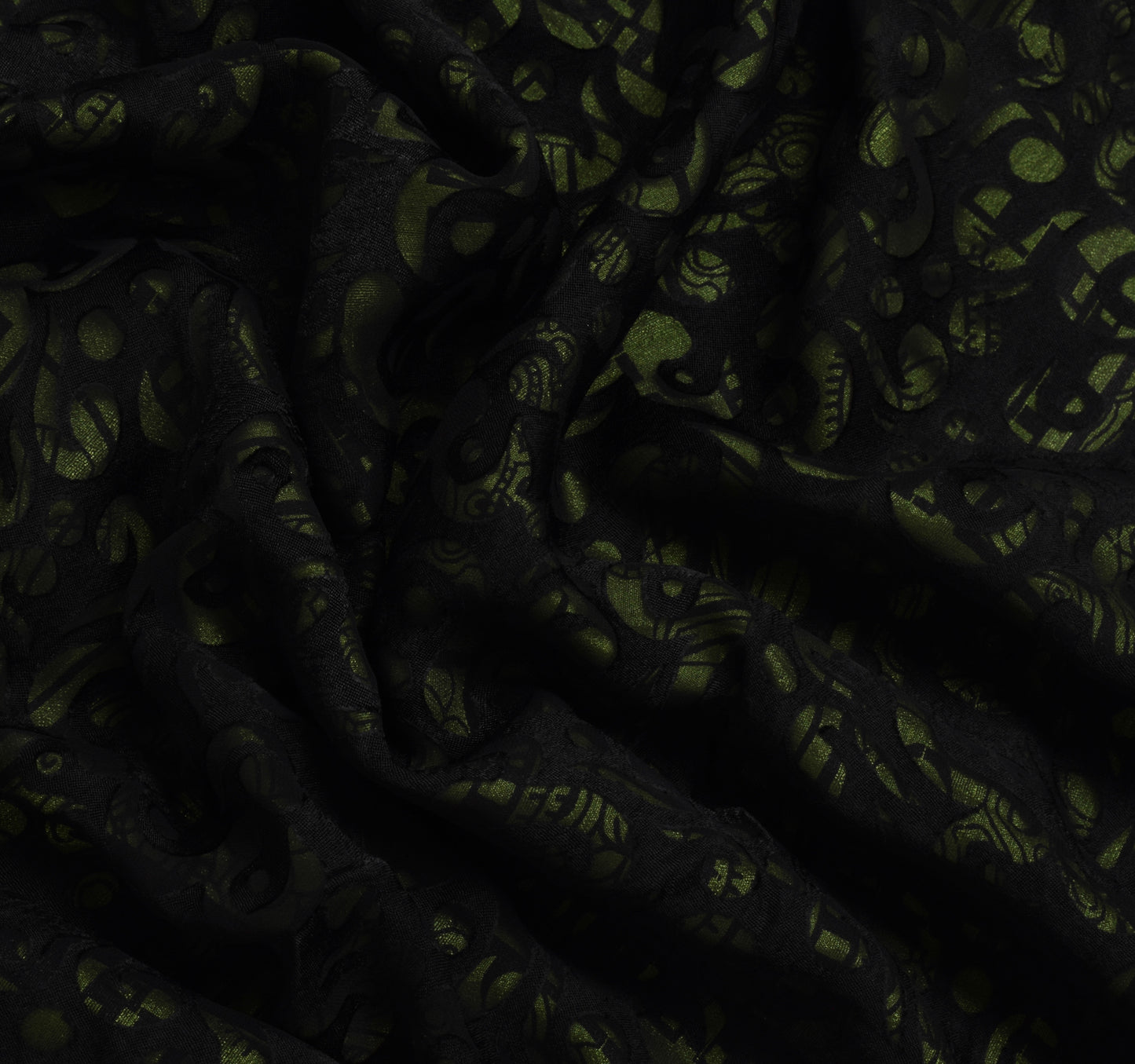 Sushila Vintage Green Saree Blend Georgette Silk Printed Indian Craft Fabric