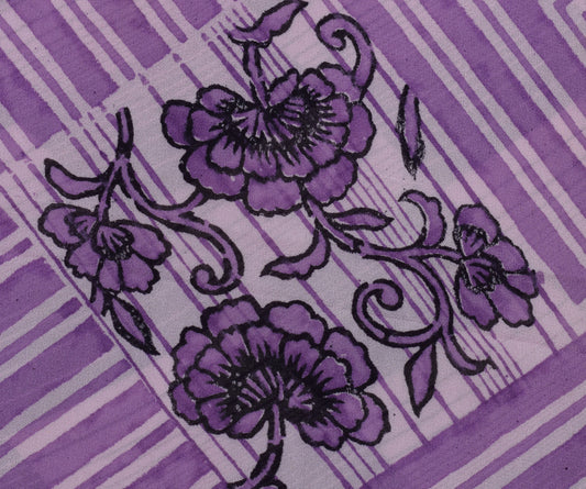 Sushila Vintage Purple Sari 100% Pure Georgette Silk Printed Floral Craft Fabric