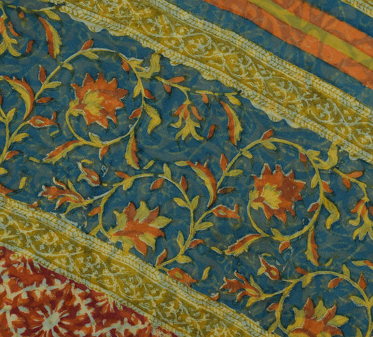 Sushila Vintage Green Saree 100% Pure Georgette Silk Printed Floral Craft Fabric