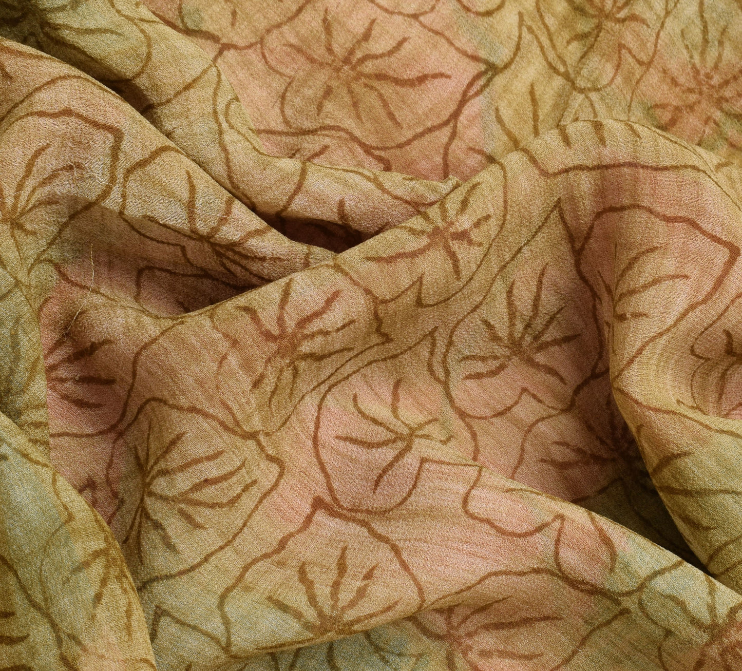 Sushila Vintage Green Saree 100% Pure Georgette Silk Printed Floral Craft Fabric