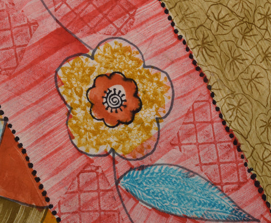 Sushila Vintage Green Saree 100% Pure Georgette Silk Printed Floral Craft Fabric