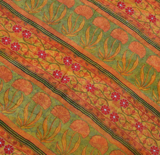Sushila Vintage Mustard Sari Pure Georgette Silk Printed Floral Craft Fabric